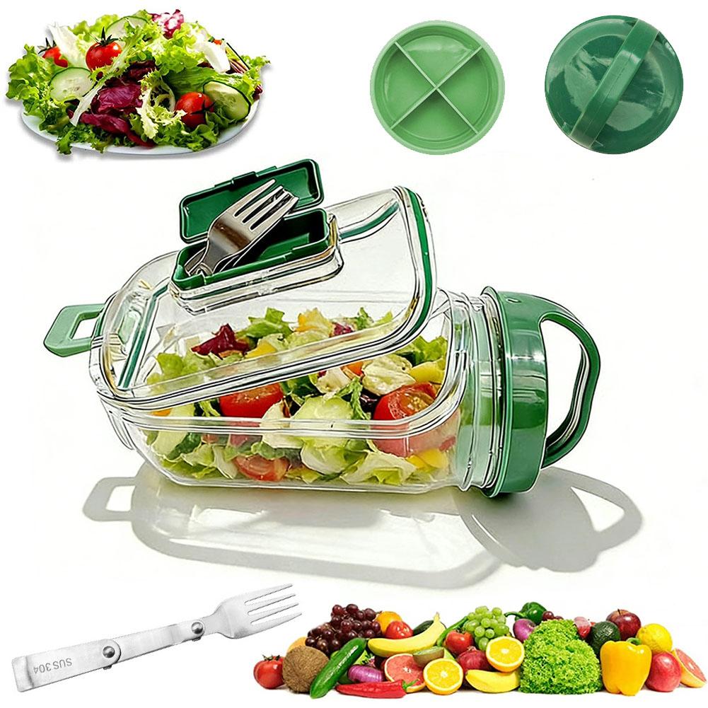 Meal Prep Jar Salad - Draagbare saladecontainer met vork en dressinglaag,