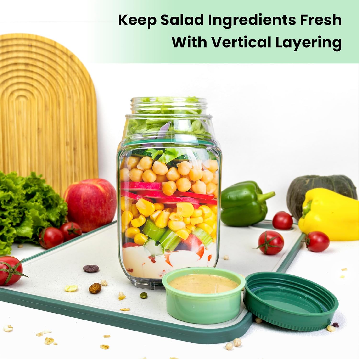 Meal Prep Jar Salad - 2-pack 34oz saladepotjes met zijopening –