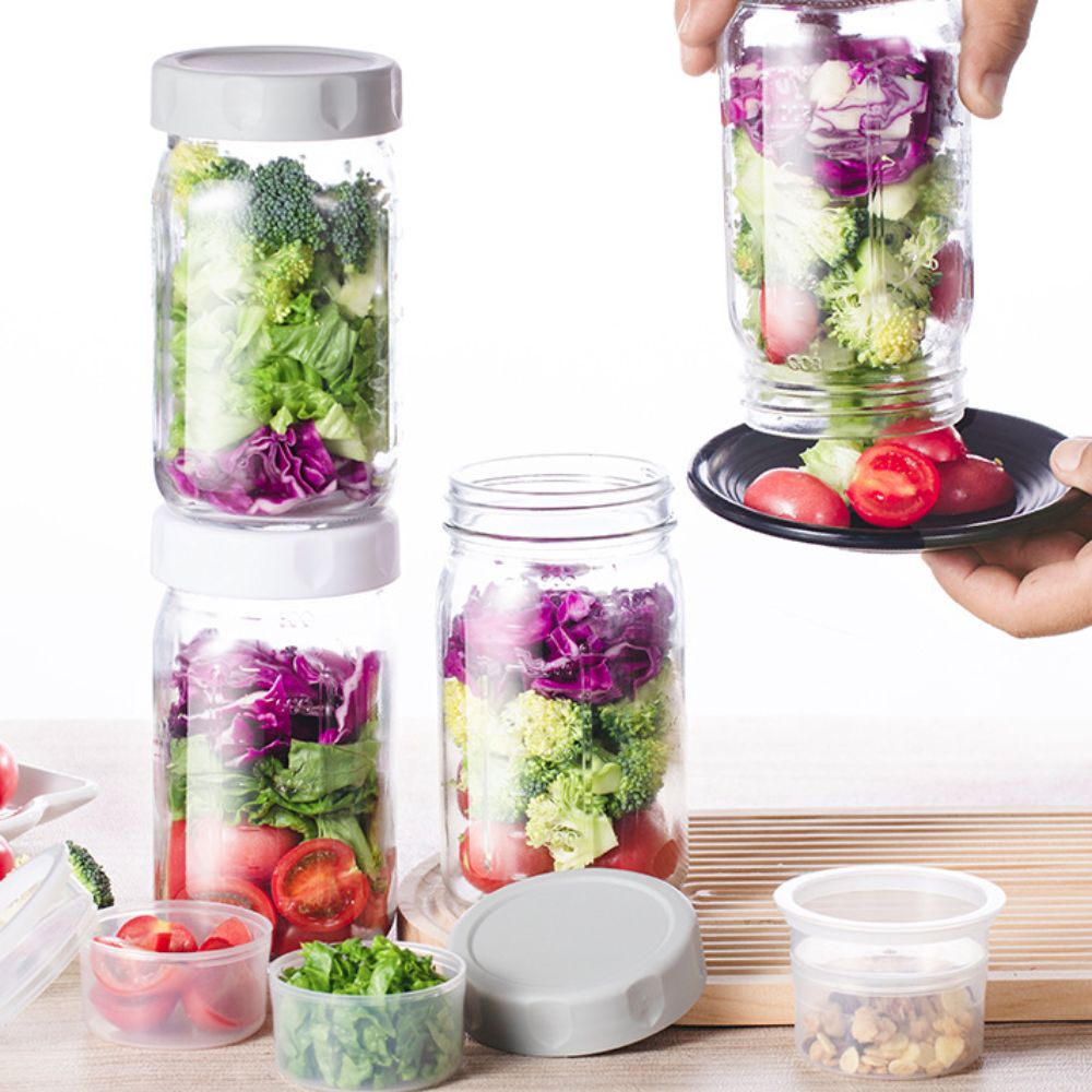 Meal Prep Jar Salad - 4-pack glazen saladepotten van 32 oz