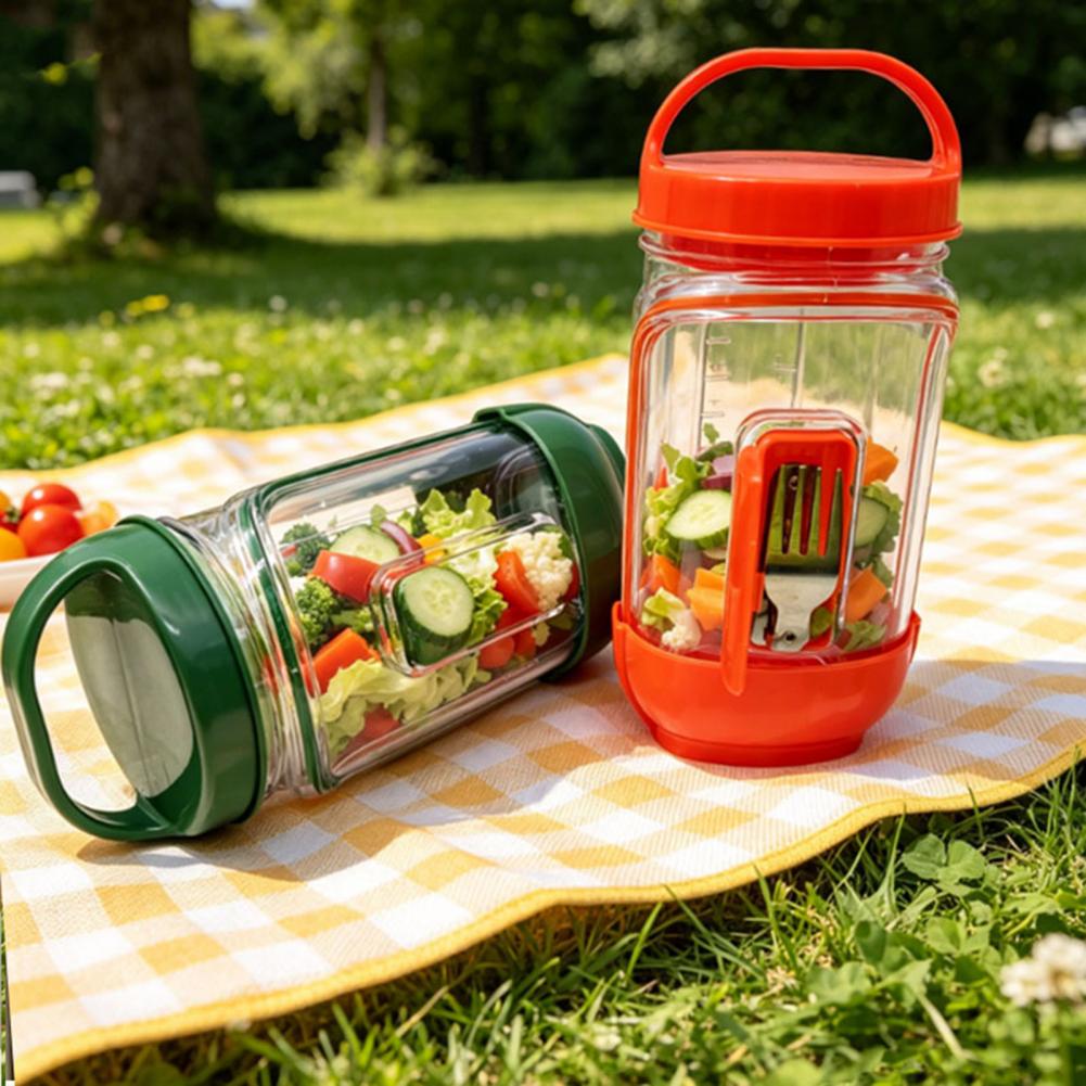 Meal Prep Jar Salad - Lekvrije saladepot met zijopening, dressingcompartiment, maaltijdvoorbereidingsdoos,