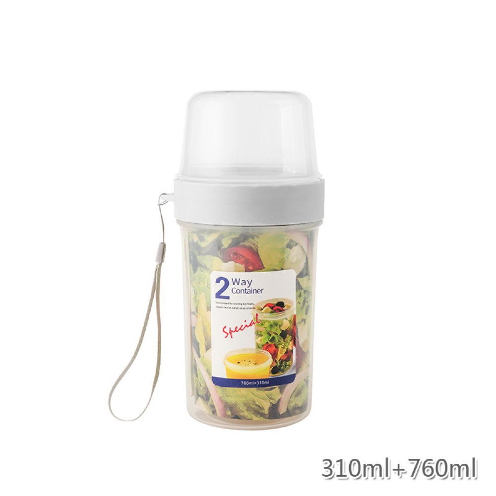 Meal Prep Jar Salad - Dubbellaagse lekvrije voedselcontainer, draagbare opbergdoos voor