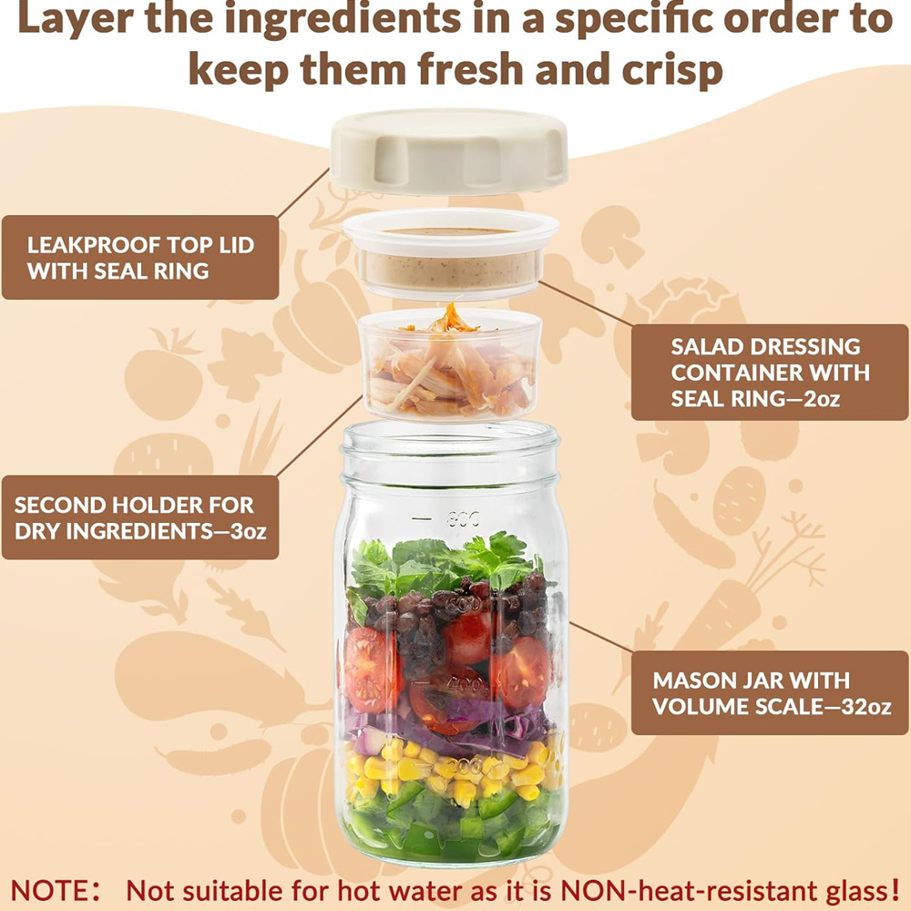 4-delige glazen saladepotten m - Meal Prep Jar Salad recensie en prijs